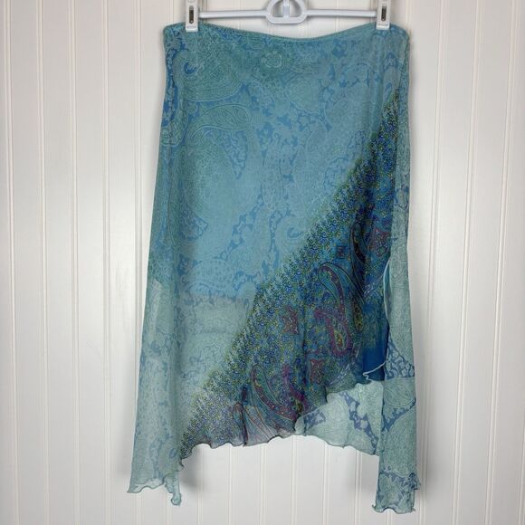 Exact Change Dresses & Skirts - Vtg Y2K Asymmetric Women Fairy Grunge Sheer Skirt Sz L Paisley Blue Artsy Unique
